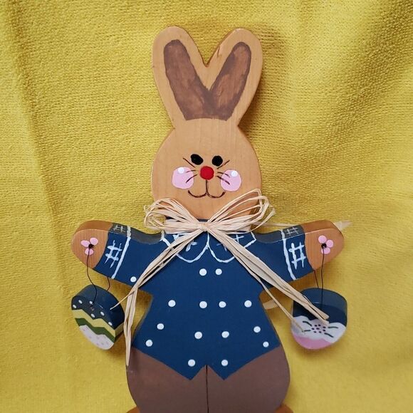 Vintage Hand-Crafted Wooden Easter Bunny Decor - 11" High - Picture 5 of 7